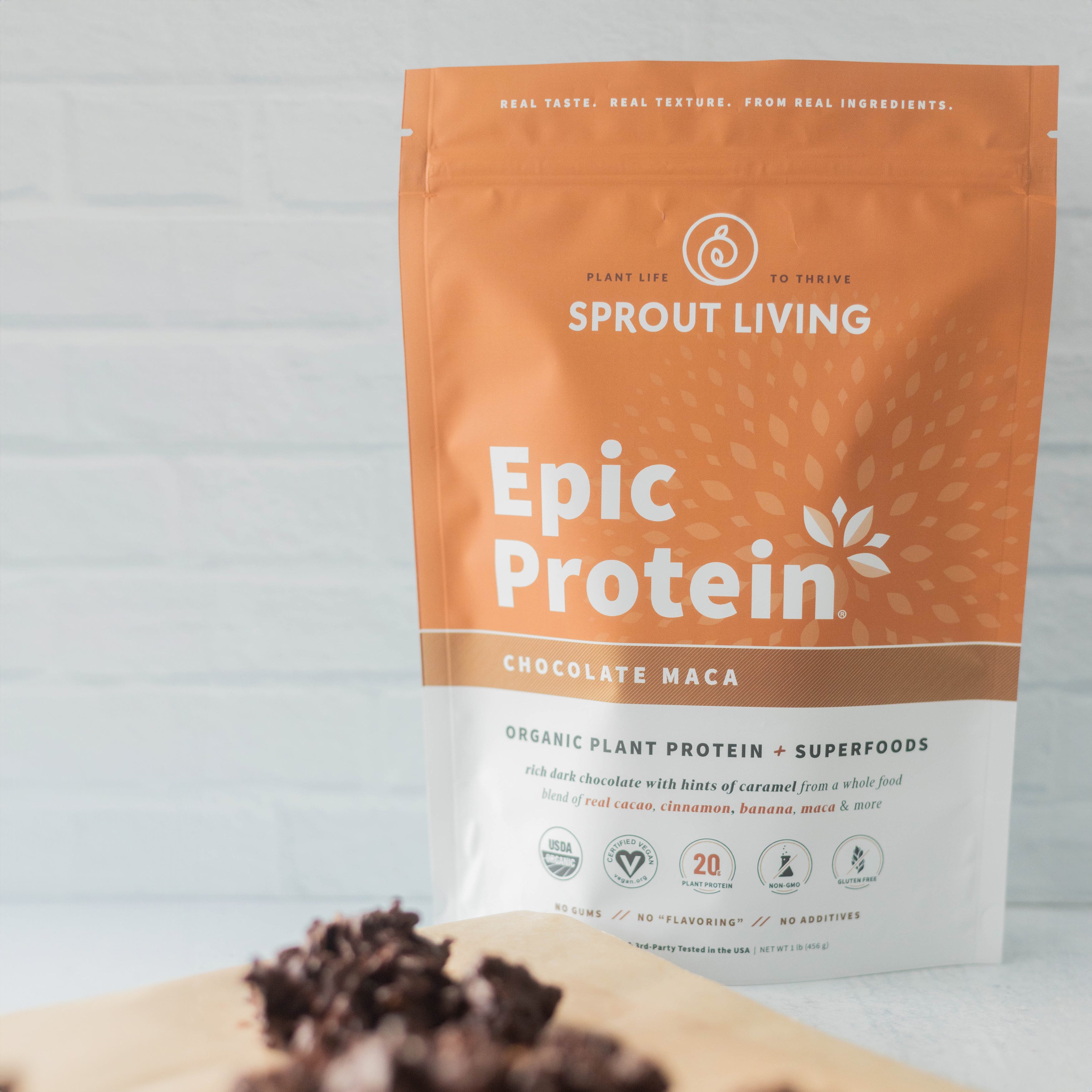 Epic Protein Chocolate Maca Bag in Kitchen