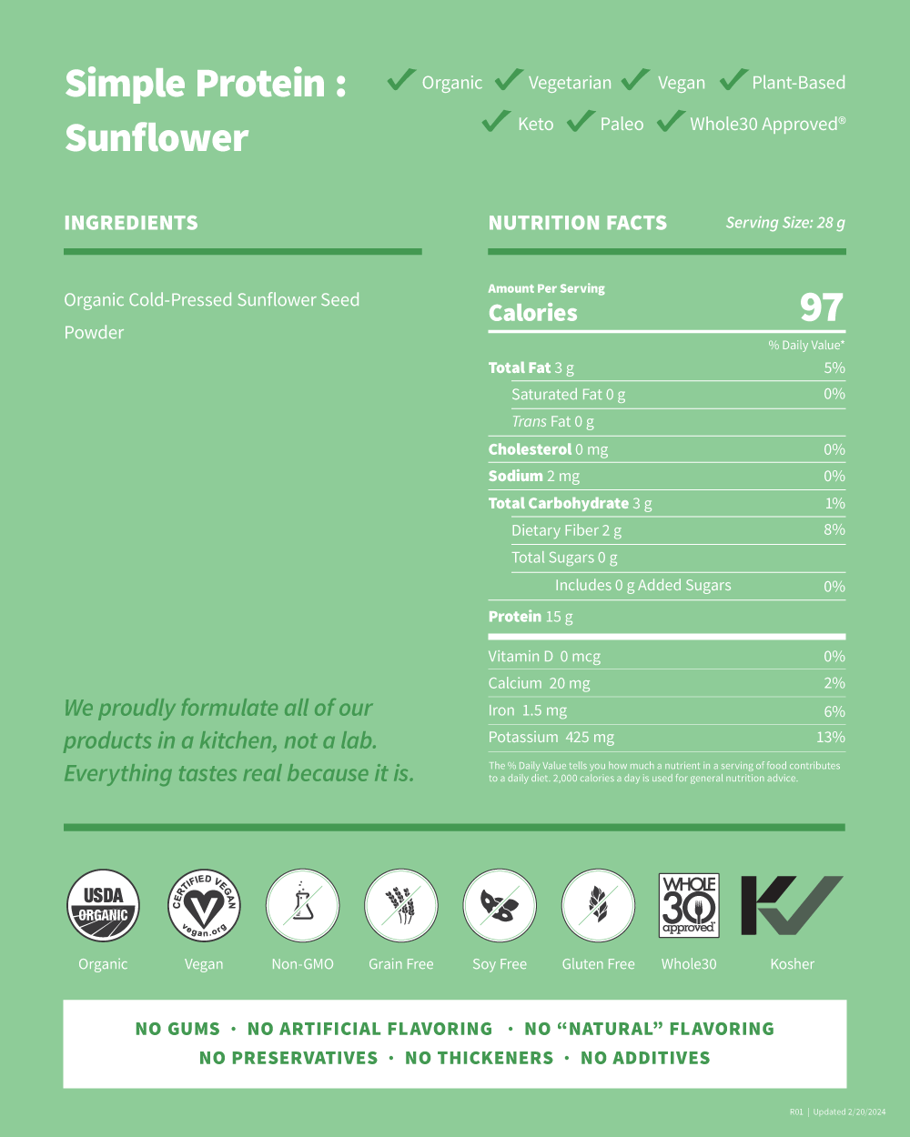 Simple Sunflower Protein Nutrition Information