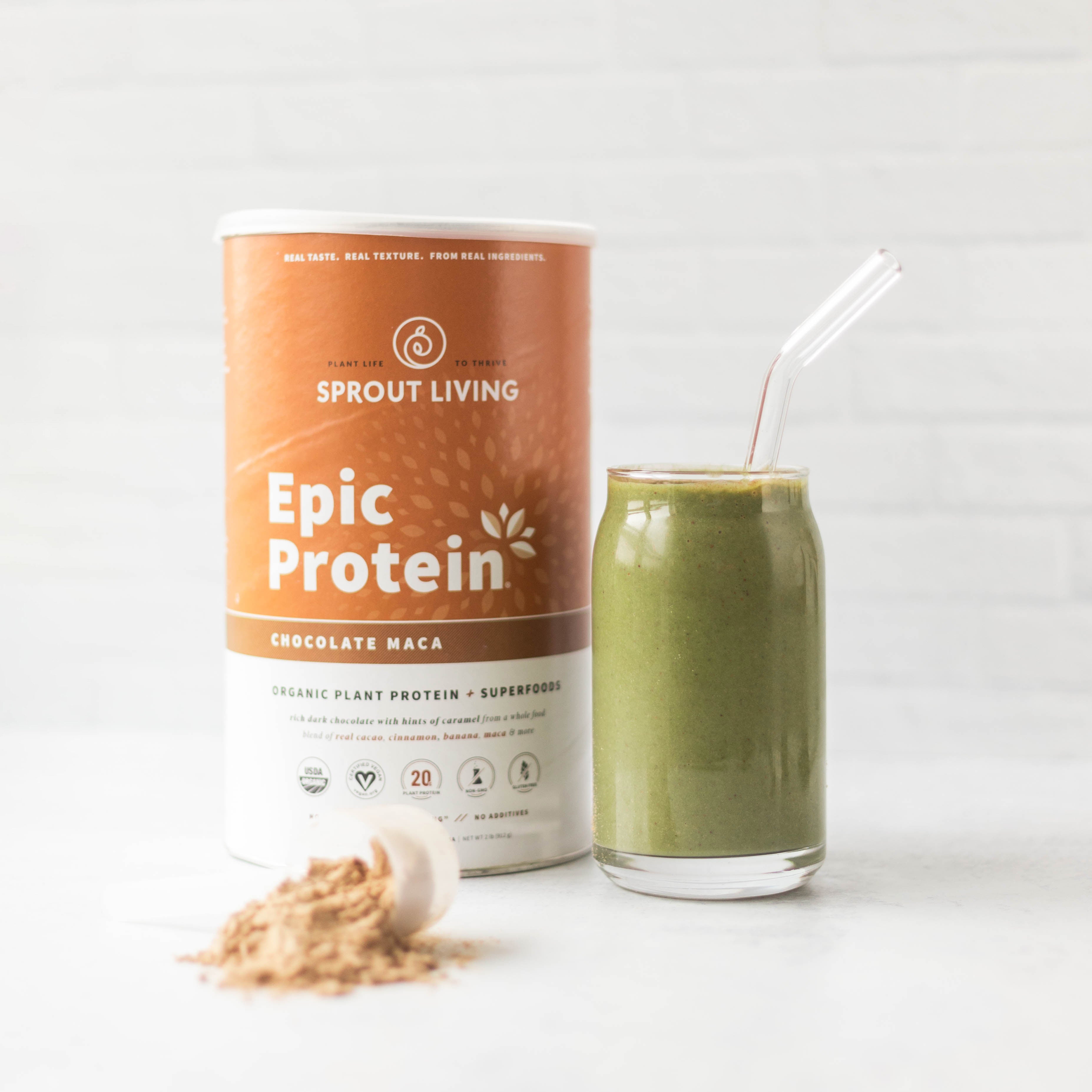 Epic Protein Chocolate Maca with green smoothie