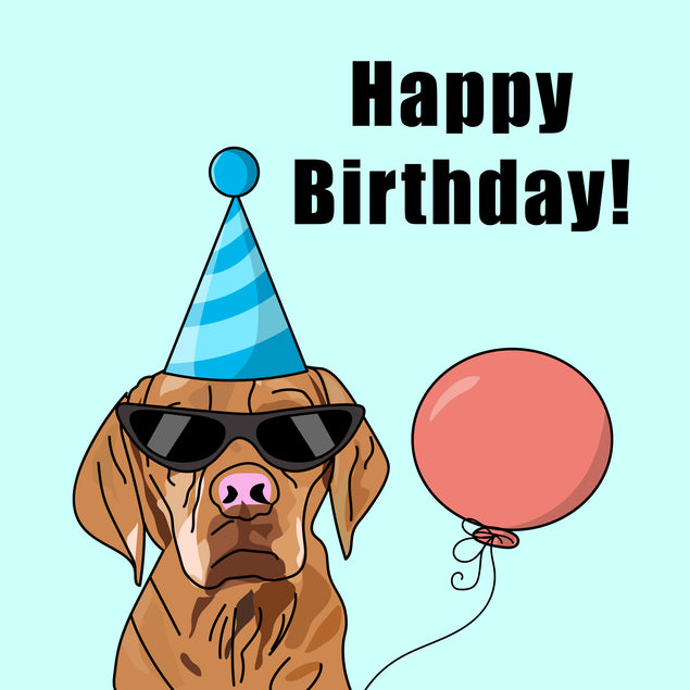 Cool Vizsla Dog With Balloon Happy Birthday Card | Boomf