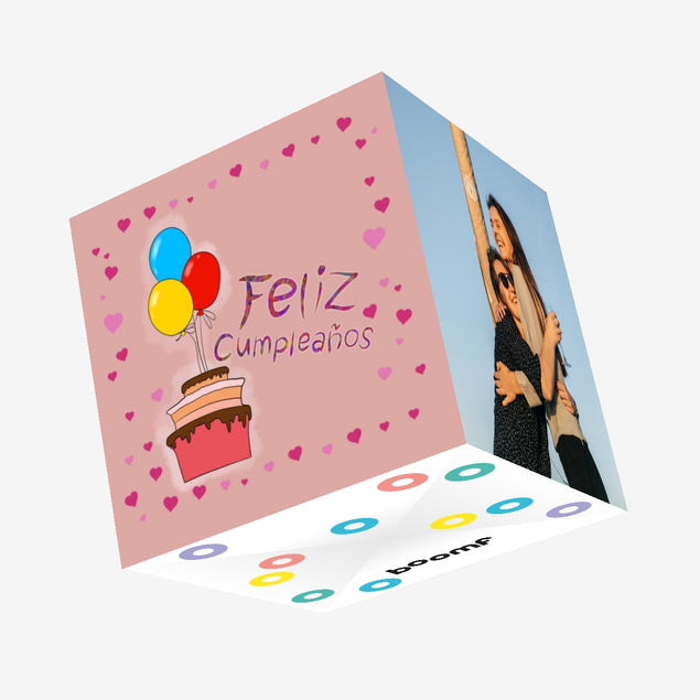 Happy Birthday Spanish Feliz Cumpleanos A Cake And Balloons Confetti-e –  Boomf