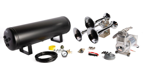149dB.Chrome 3 Trumpet Air Horn with Compressor and Air Tank
