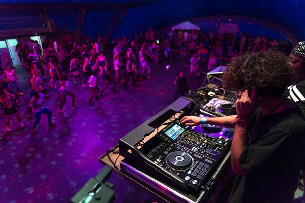 Image of a DJ booth at a roller skate party