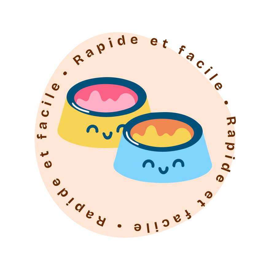 Two smiling bowls with food, encircled by 'Rapide et facile' text.