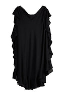 Ruffle Kaftan Shorter Version Cotton Gauze Black with Quilted Oval Obi