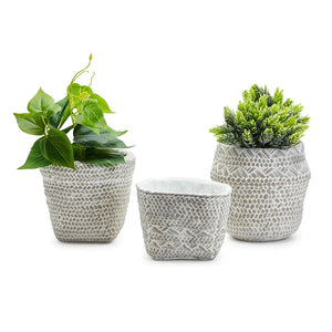 Two's Company White Washed Set of 3 Basket Pattern Planters - JuiceBlendDry