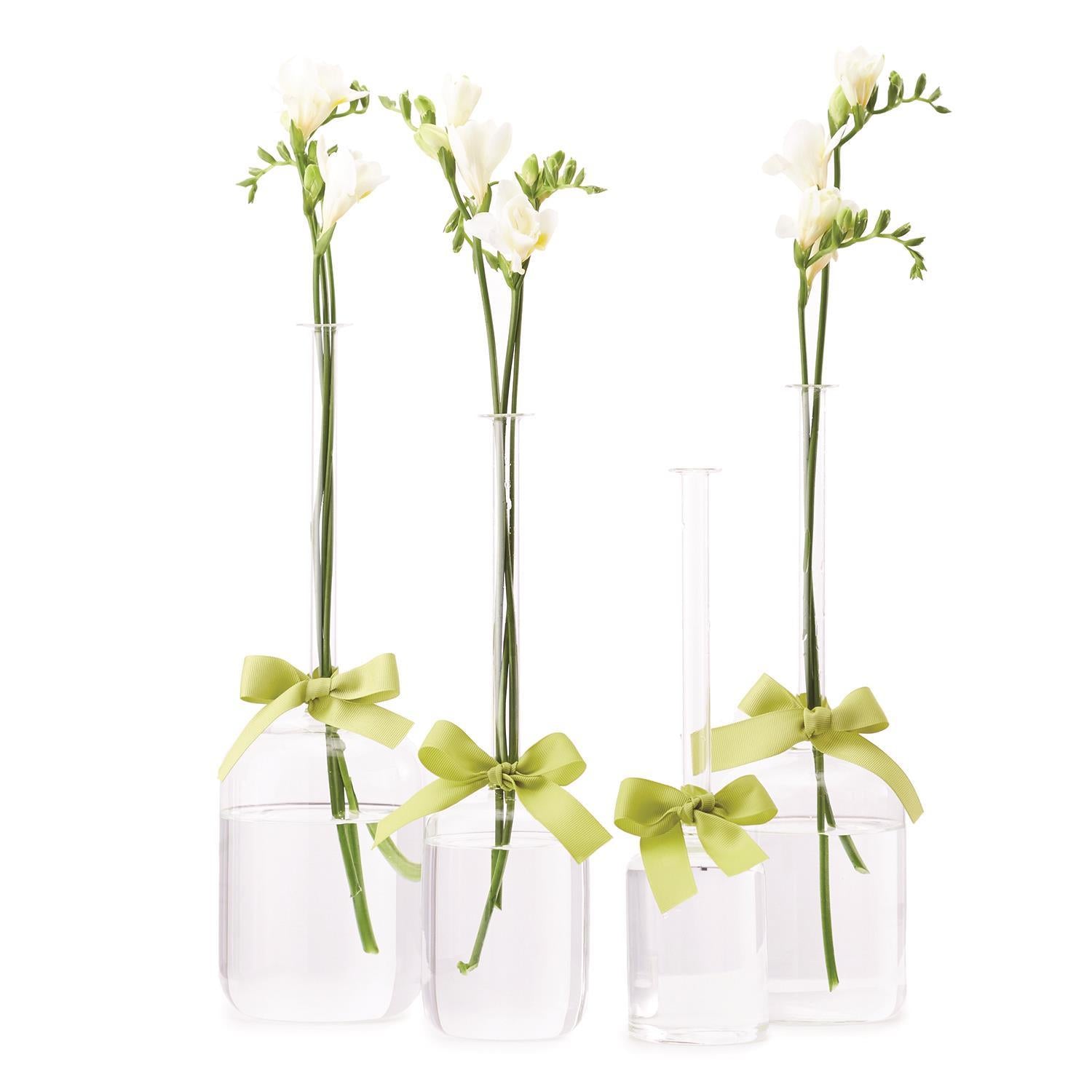 Two's Company Sleek and Chic 4-Piece Set Jug Vases With Sage Green Ribbon