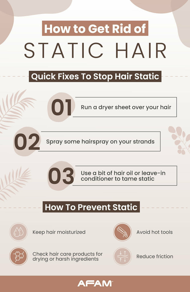 infographic covering steps to get rid of static hair