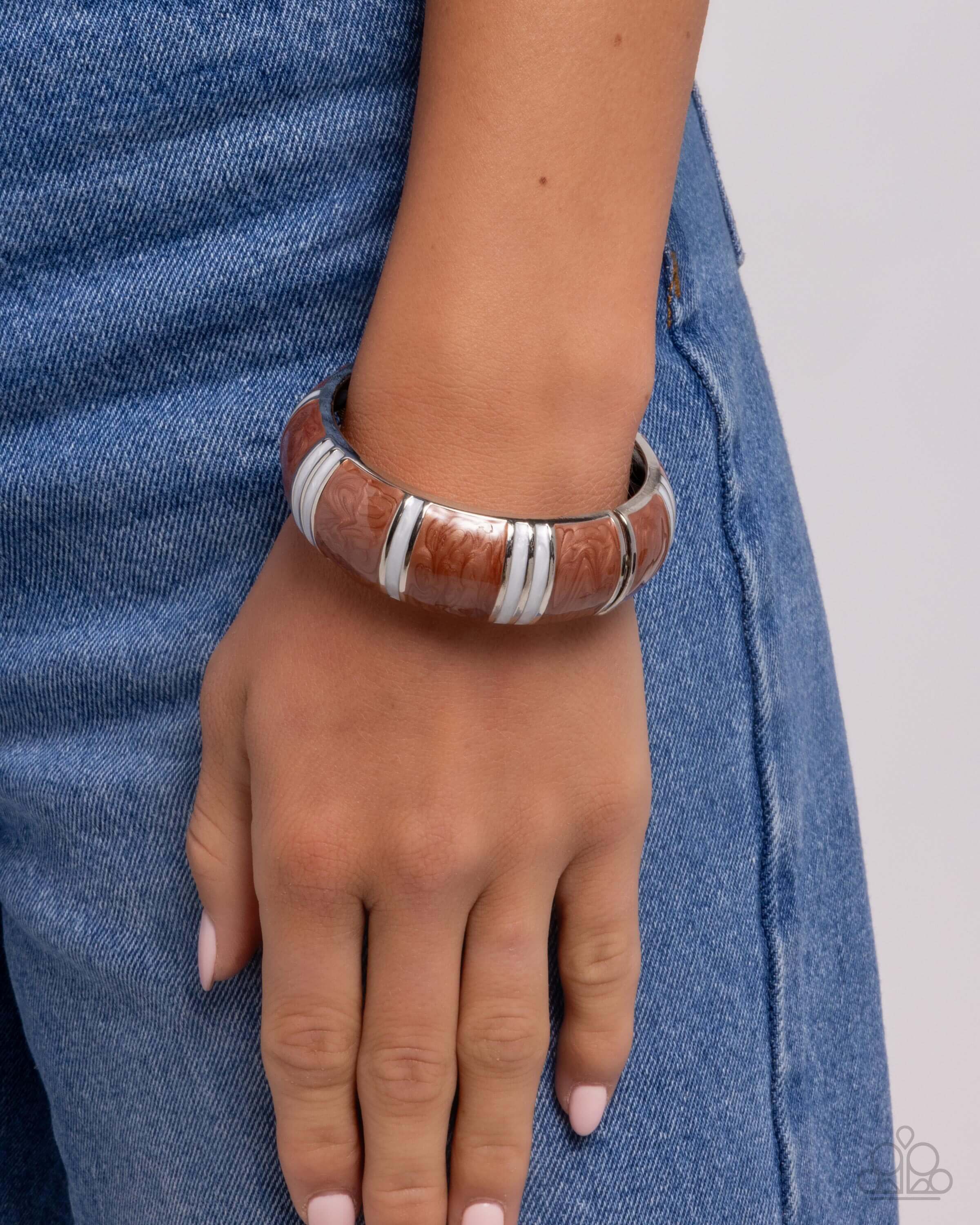 Pearly Persistence - Brown Paparazzi Hinge Bracelet
