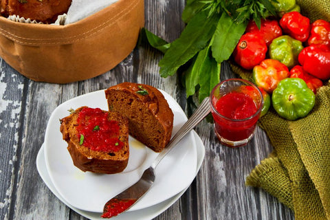 Vegan Breadfruit & Chocolate Cake with Sweet Pepper Jam