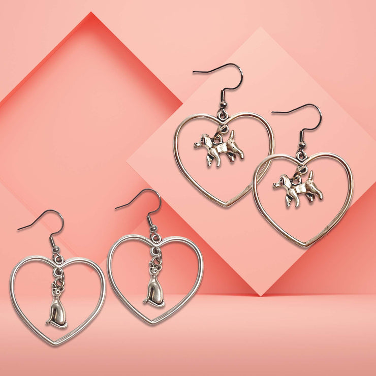 Earrings - Heart Cat or Heart Dog Earrings - MiSiPi Design 