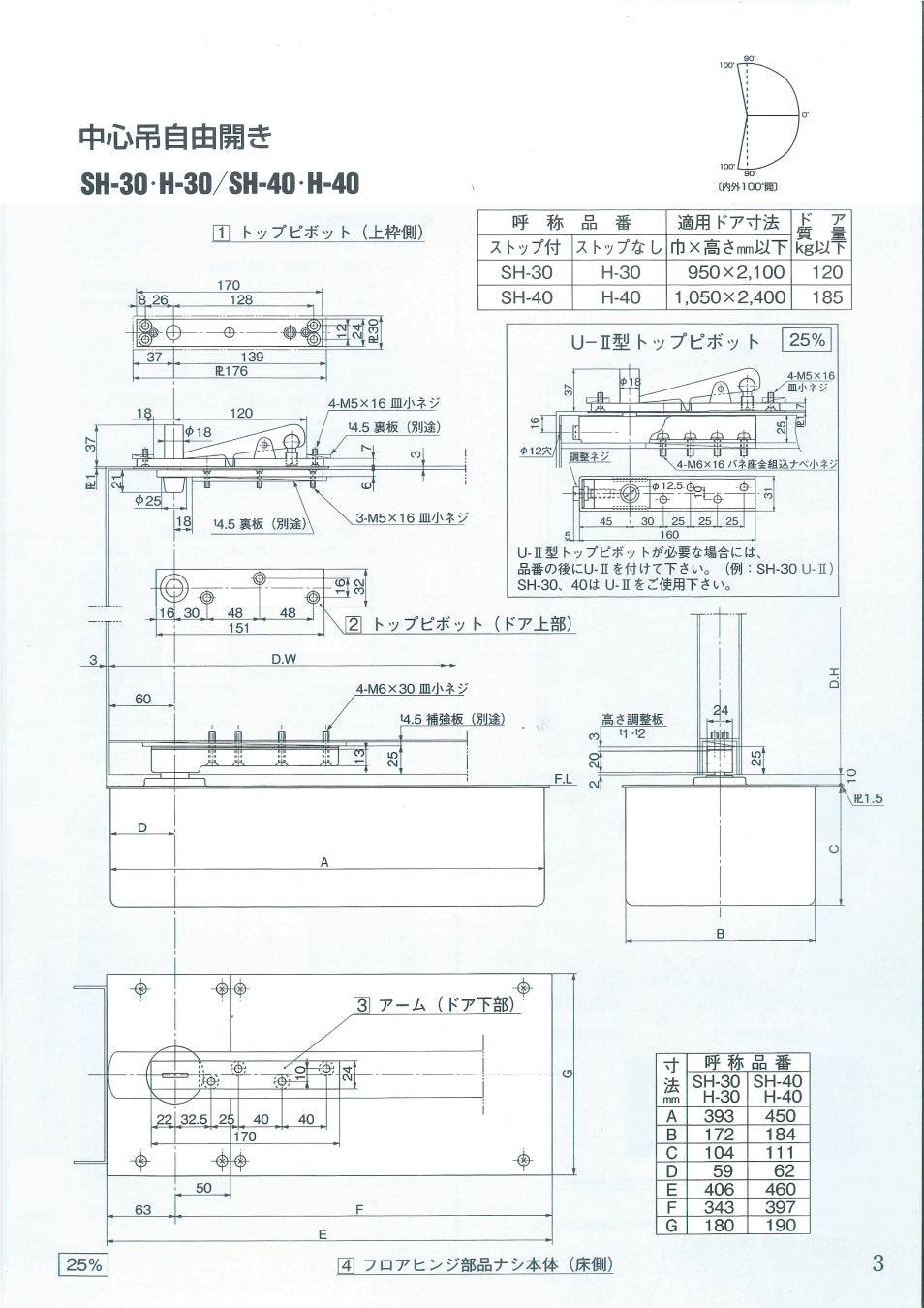 SH-40｜一般ドア用 フロアヒンジ｜大鳥機工（DIA） –