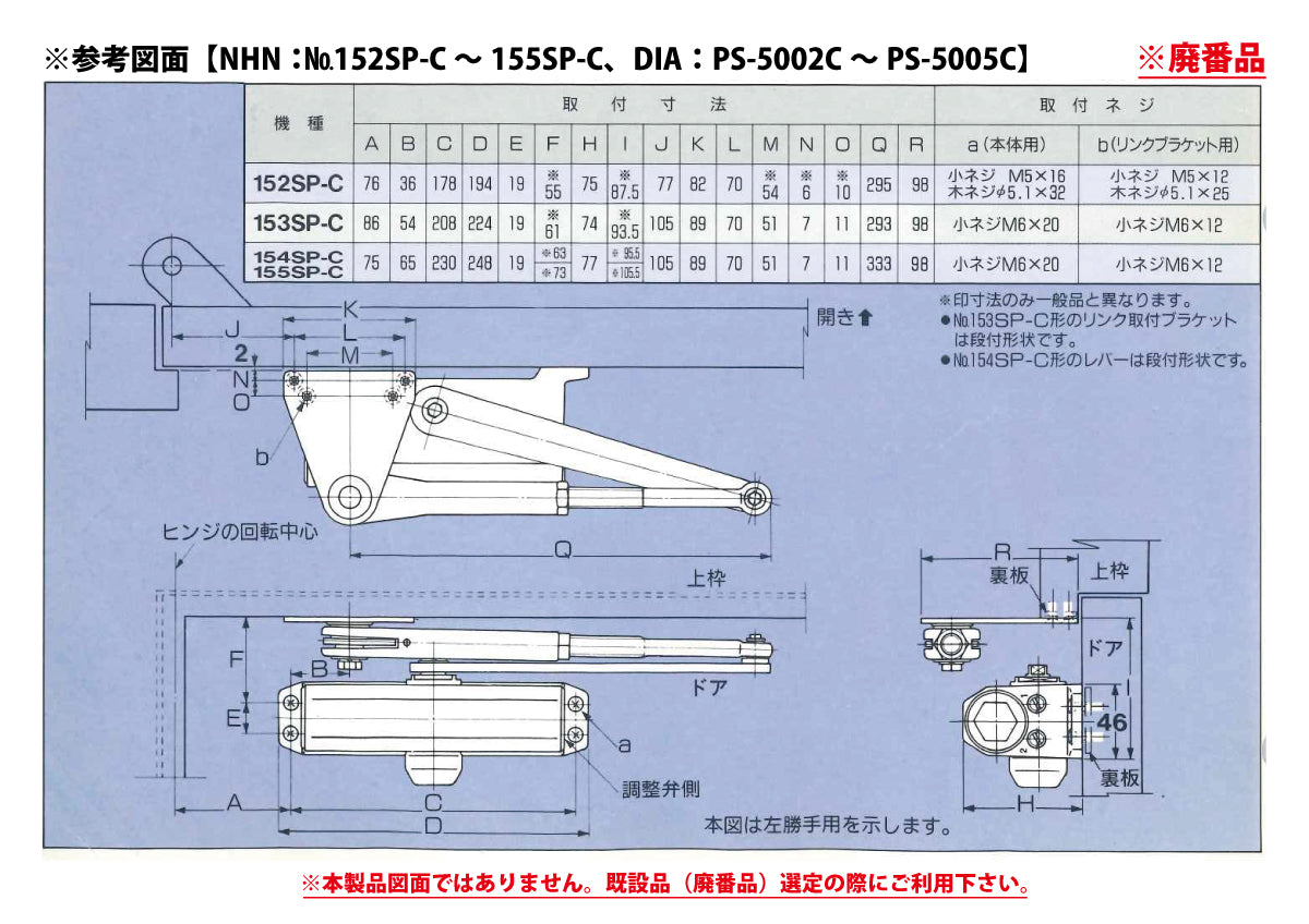 PS102＋52SPC用取替用置換板｜旧型置換用ドアクローザーセット｜大鳥 