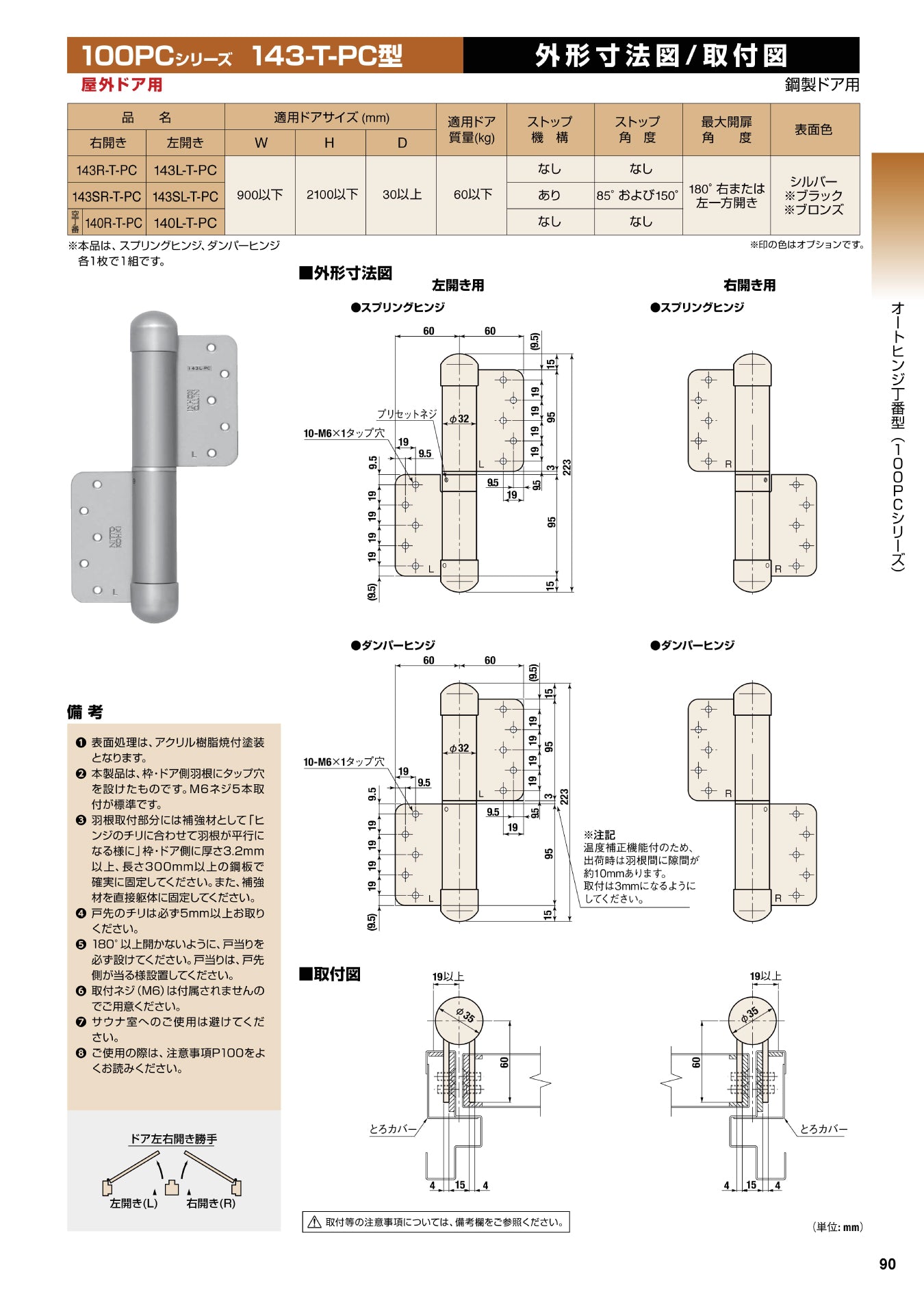 143R-T-PC 143L-T-PC｜オートヒンジ丁番型（オート丁番）｜日東工器 –