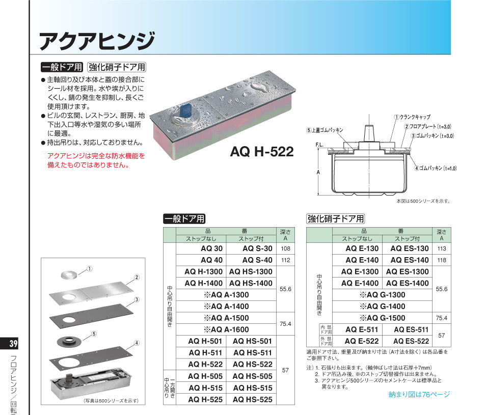 訳ありセール 日本ドアーチェック NEWSTAR ニュースター フロアヒンジ E-522CHH ストップ無 埋替用