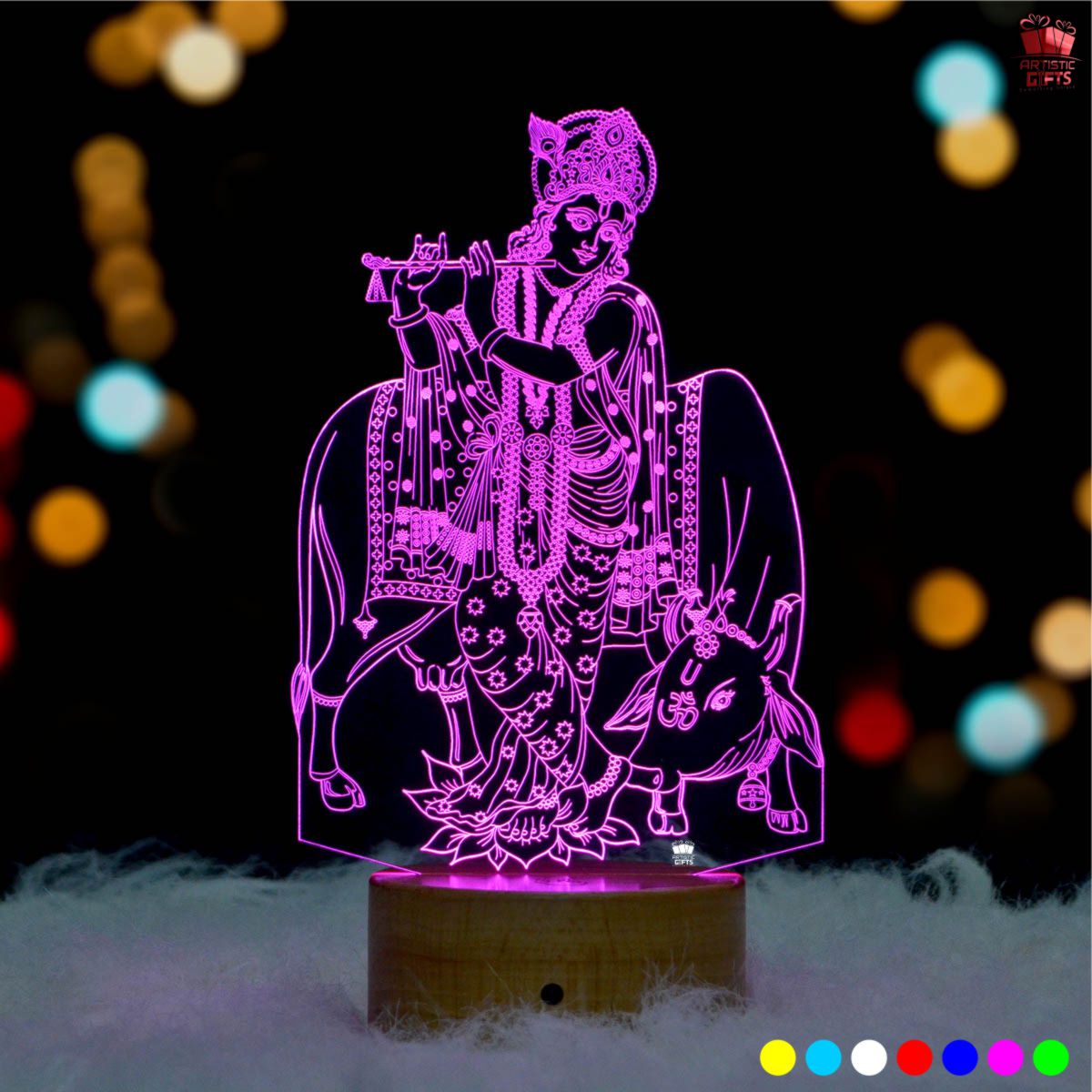 Lord Krishna Murti | 3D LED Lamp of Krishna Idol – Artistic Gifts