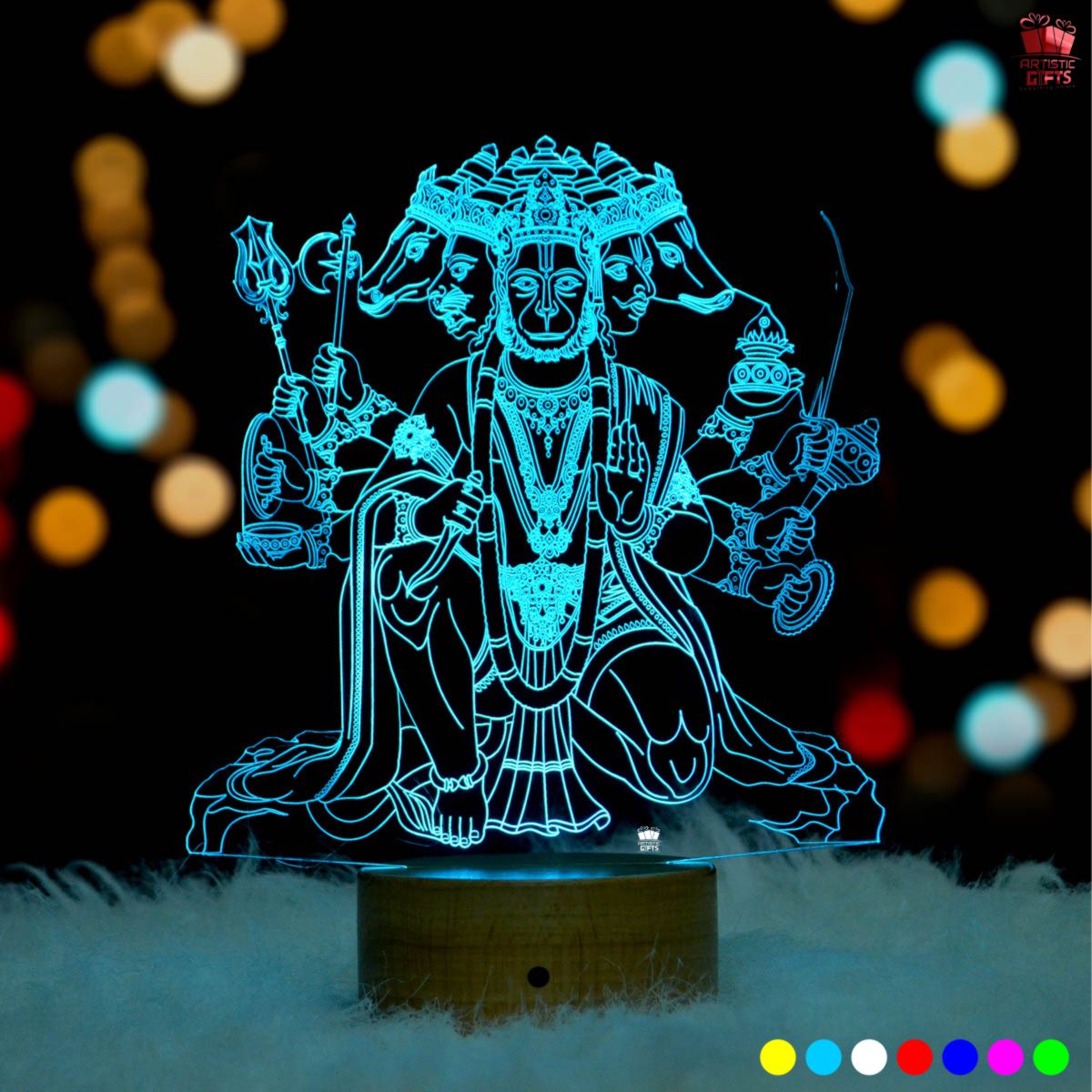 Panchmukhi Hanuman Murti (Idol) 3D LED Lamp – Artistic Gifts