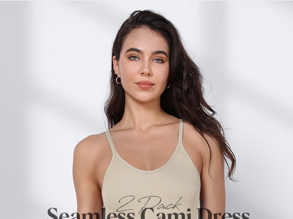 Ododos 2 Pack Seamless Ribbed Knit Cami Dress