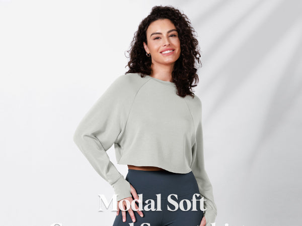 Ododos Modal Soft Long Sleeve Cropped Sweatshirts with Thumb Hole
