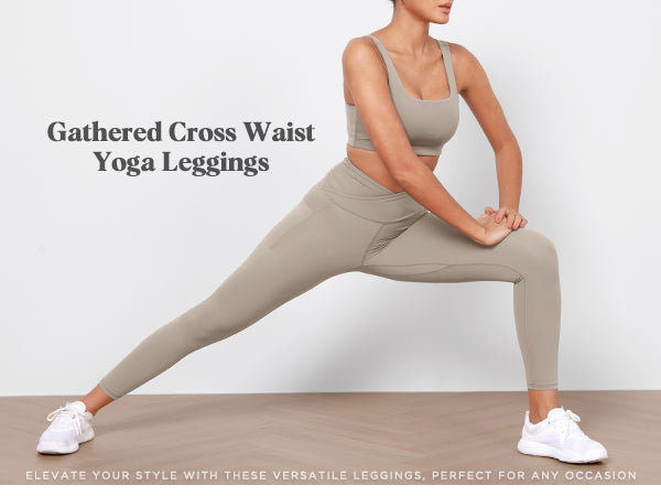 ODODOS 28 inches Side Pocket Cross Waist Yoga Leggings