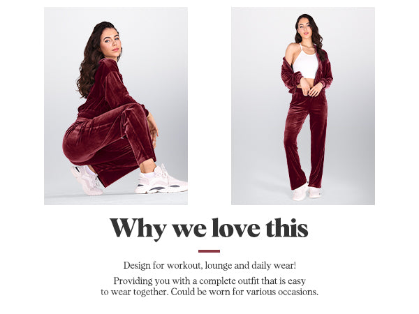 Why Love Ododos Velour Tracksuit 2 Piece Outfits Long Sleeve Cropped Zip Hooded Sweatshirt and Track Pants Set
