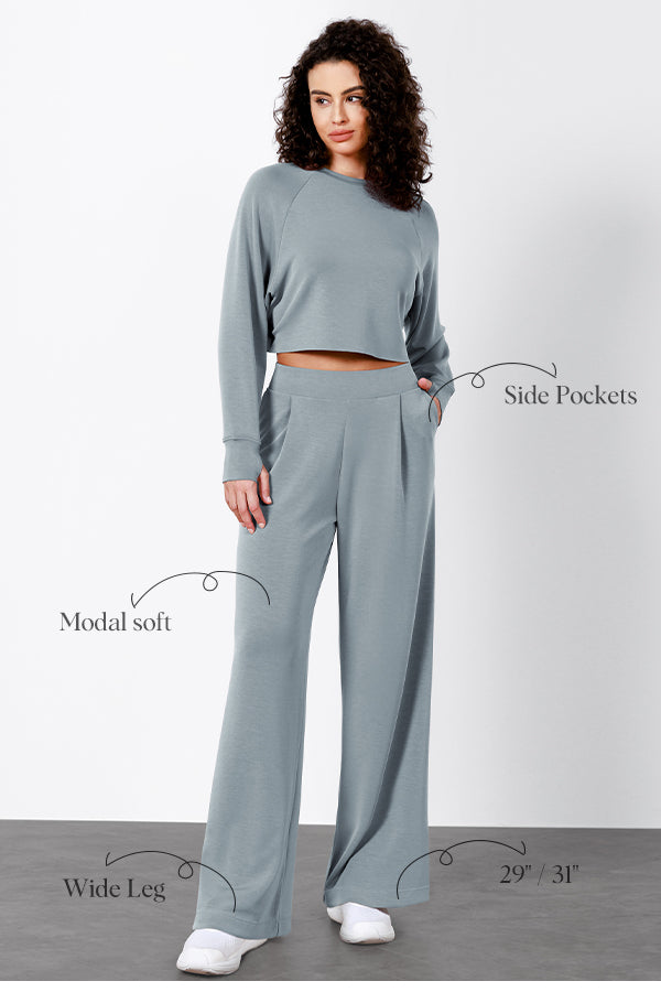 Ododos Modal Soft High Waist Wide Leg Casual Pants with Pockets