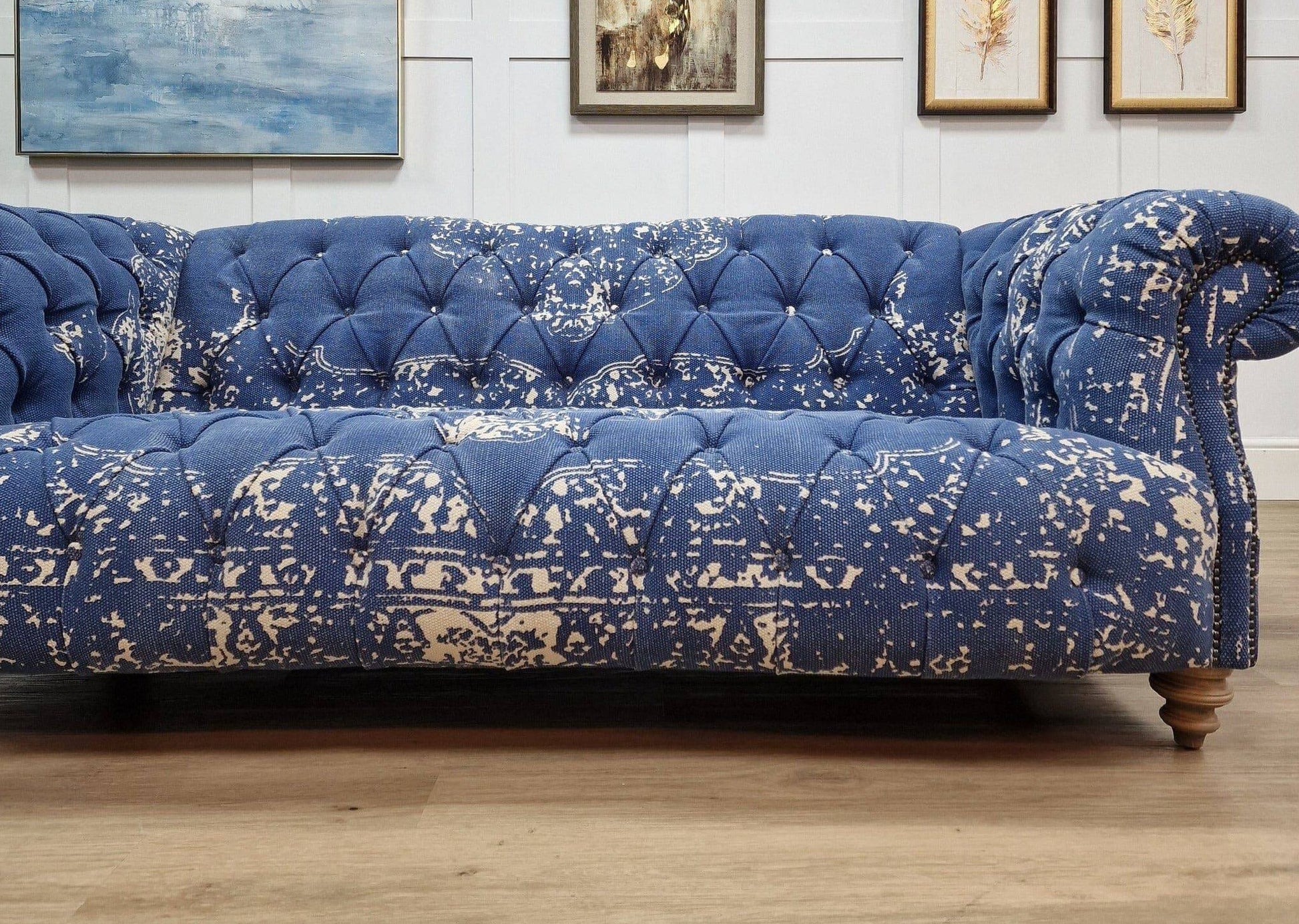 2 Seater Chesterfield Blue Bagru Fabric - Matisse | Rydan Interiors