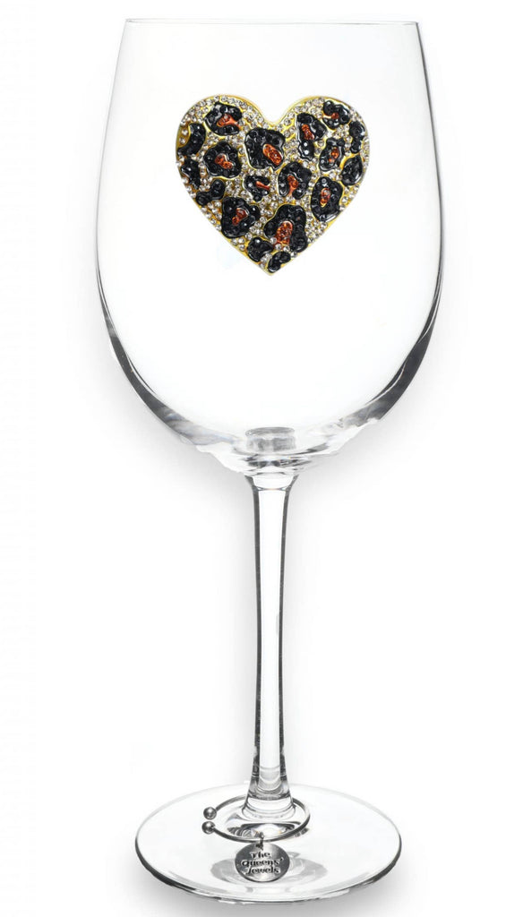 Gold and Black Leopard Jeweled Stemmed Wine Glass