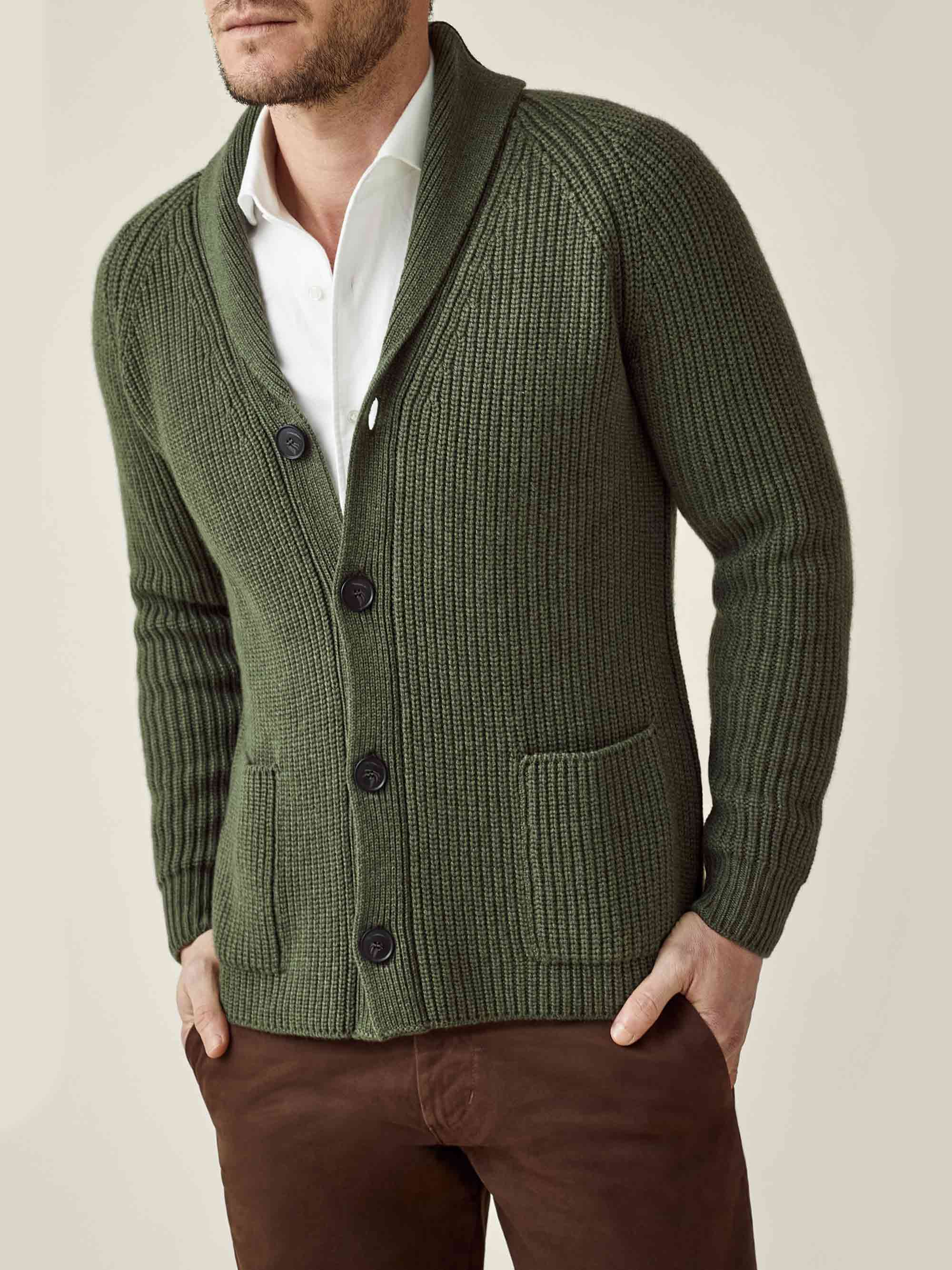 Hunting Green Chunky Knit Cashmere Cardigan