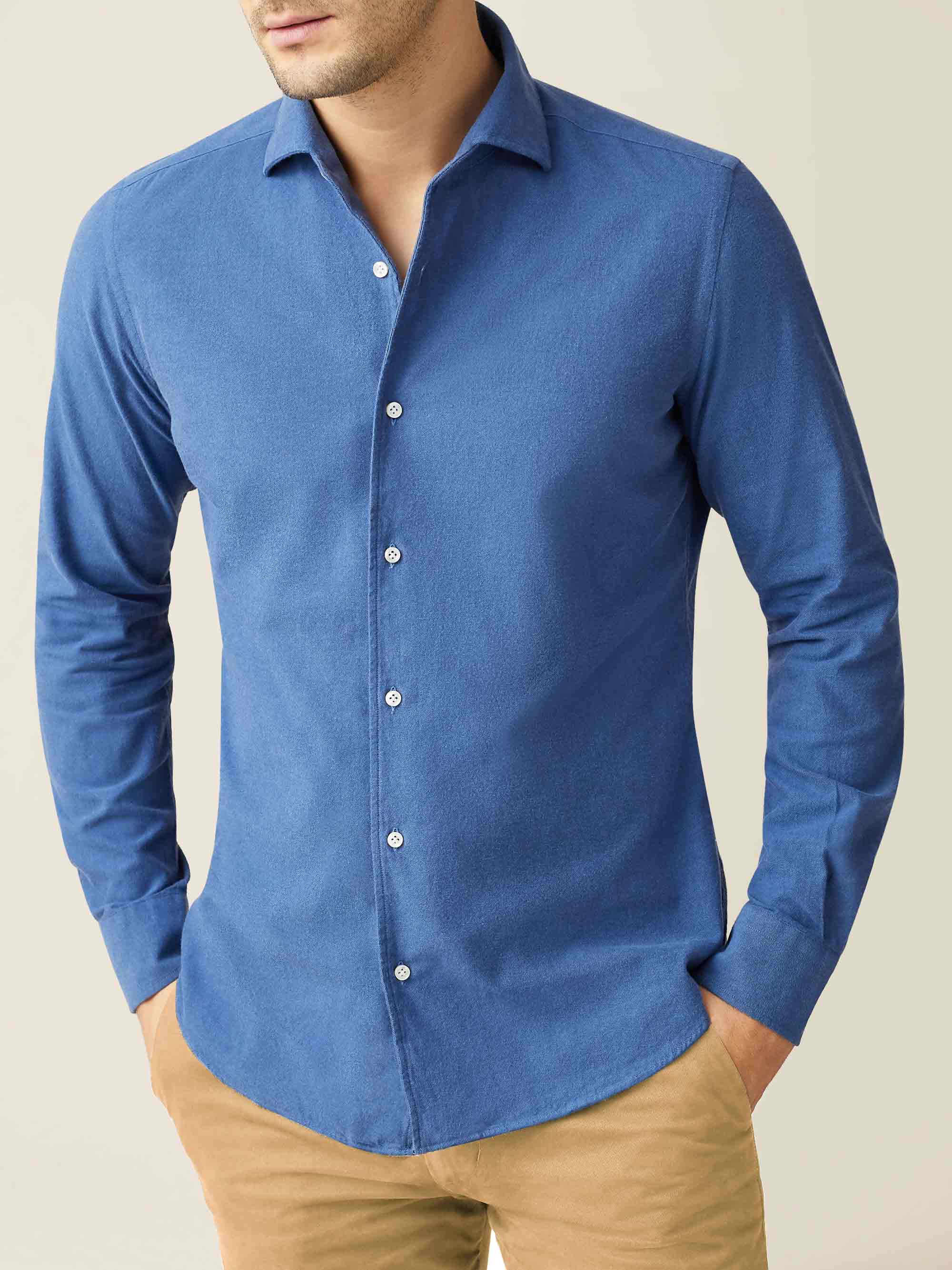 Chambray Blue Brushed Cotton Shirt