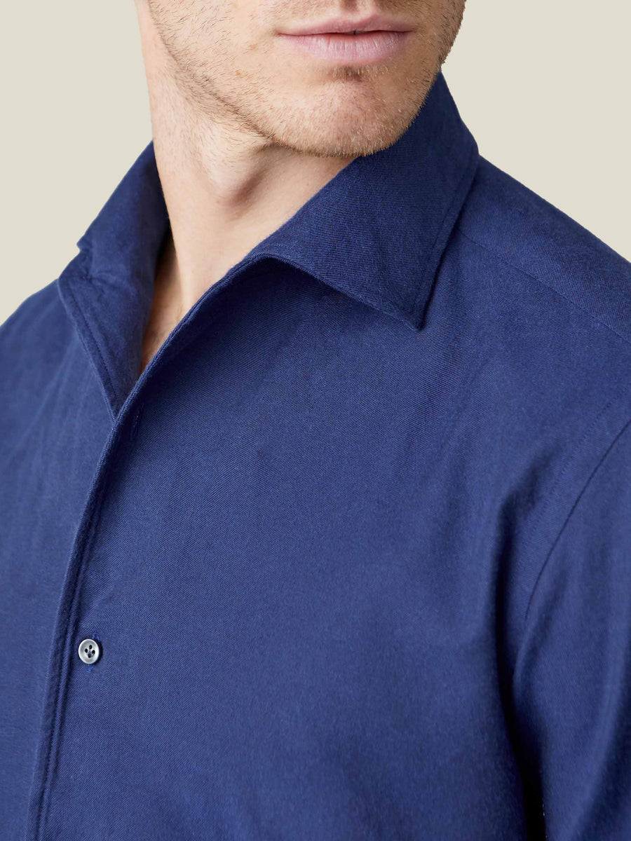 Navy Blue Brushed Cotton Shirt | LUCA FALONI