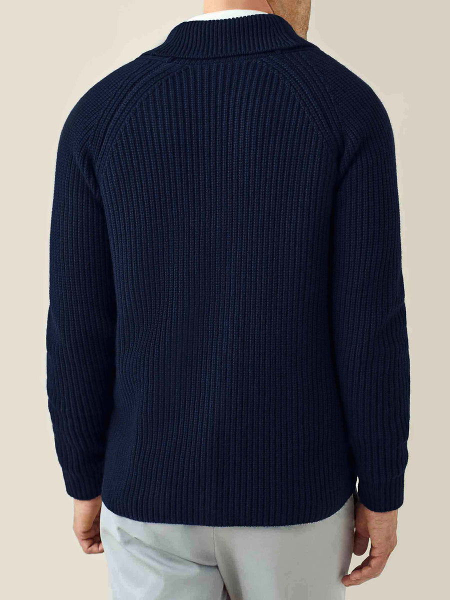 Midnight Blue Chunky Knit Cashmere Cardigan | LUCA FALONI