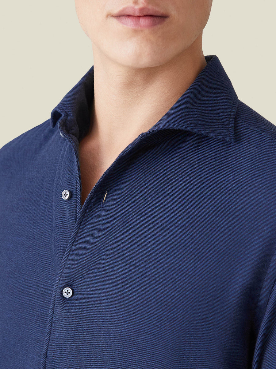 Navy Blue Cashmere-Cotton Shirt