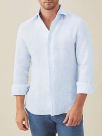 Striped Sky Blue Portofino Linen Shirt | LUCA FALONI