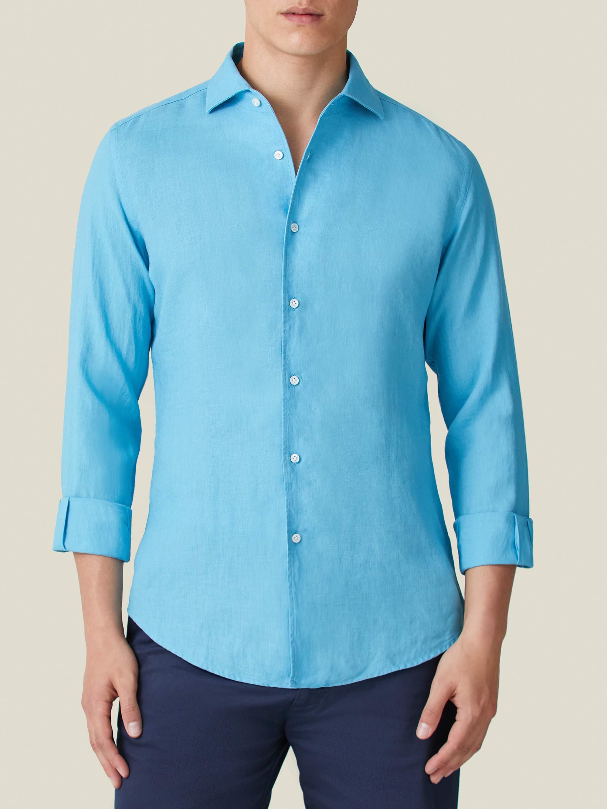 Luca Faloni Turquoise Portofino Linen Shirt | ModeSens