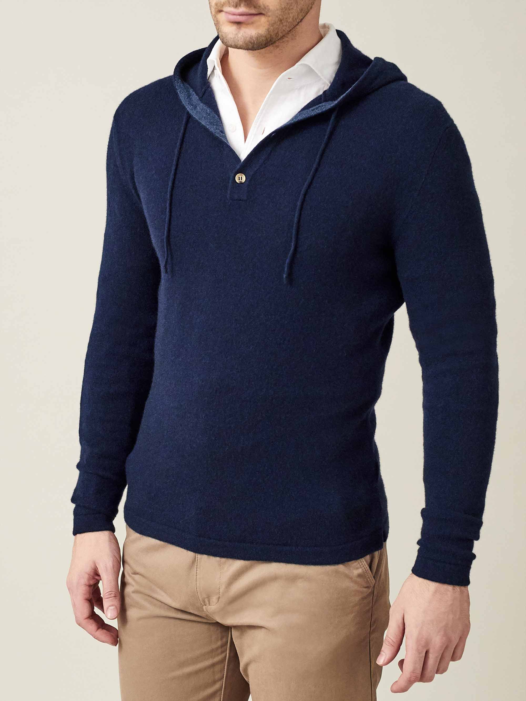 Navy Blue Pure Cashmere Hoodie | LUCA FALONI