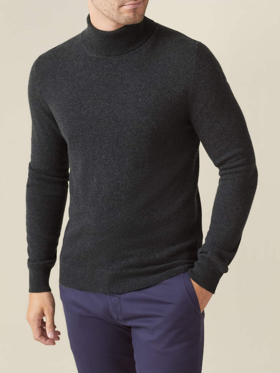 Charcoal Grey Pure Cashmere Roll Neck | LUCA FALONI