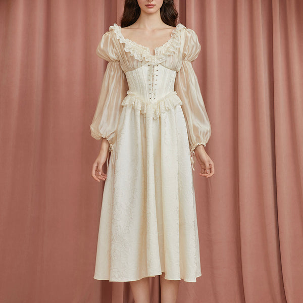 Romantic Flower Vintage Gothic Victorian Corset Prom Party Long Dress D1047  - D-RoseBlooming