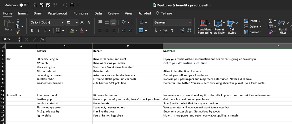 screen shot of copy practice in Excel