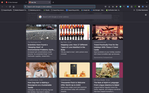 Firefox window online article headlines