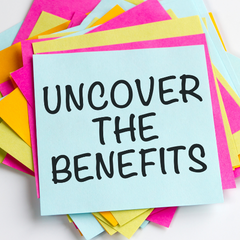 sticky note saying "uncover the benefits"