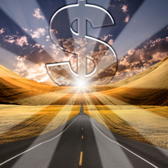 road with dollar sign in clouds