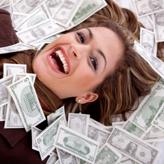 Woman laying in money