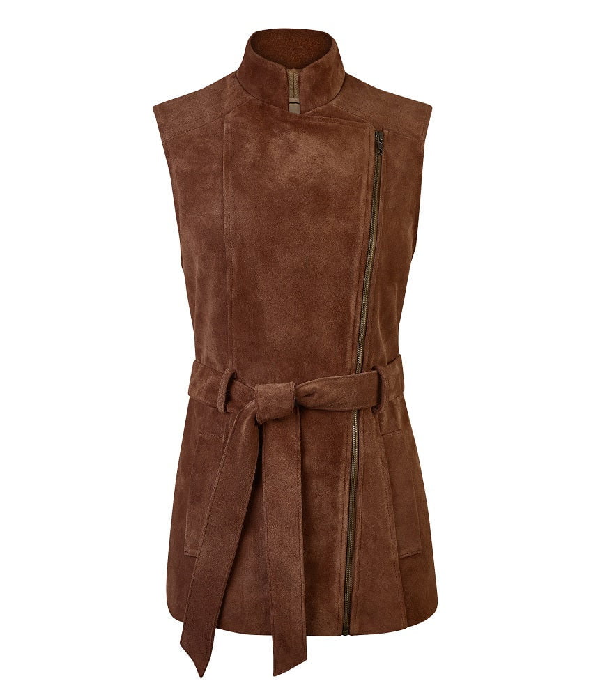 Belted Suede Gilet in Chocolate | TROY London