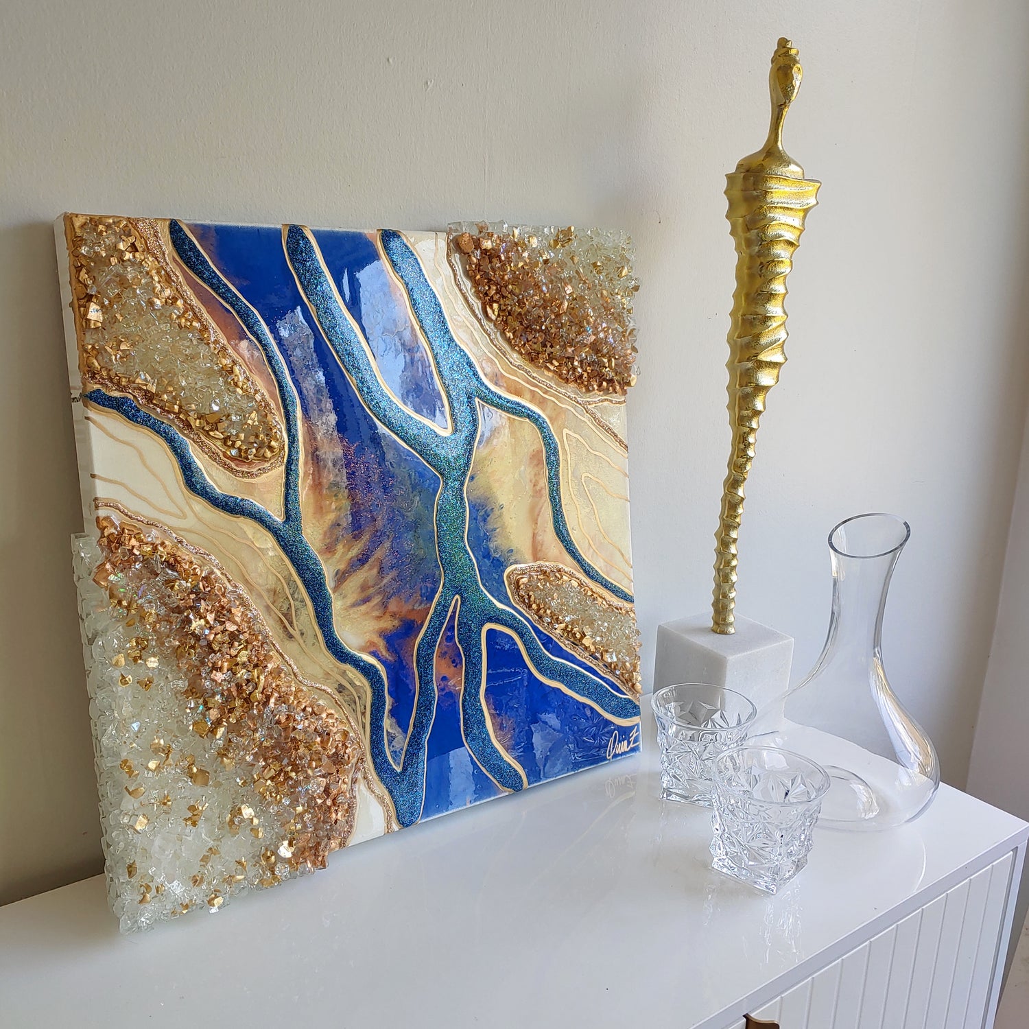 Glass Mixed Media Art With A Resin Pour