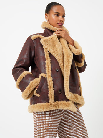 Filpa Faux Shearling Coat Black Multi