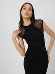 Back Zipper Stretchy Fitted Mesh Cap Sleeves Jersey Round Neck Bodycon Dress