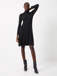 Long Sleeves Ribbed Illusion Mock Neck Above the Knee Dress