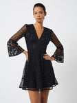 Petite V-neck Back Zipper Sequined Fitted V Back Short Fit-and-Flare Floral Print Lace Little Black Dress