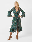 V-neck Floral Print Wrap Polyester Midi Dress